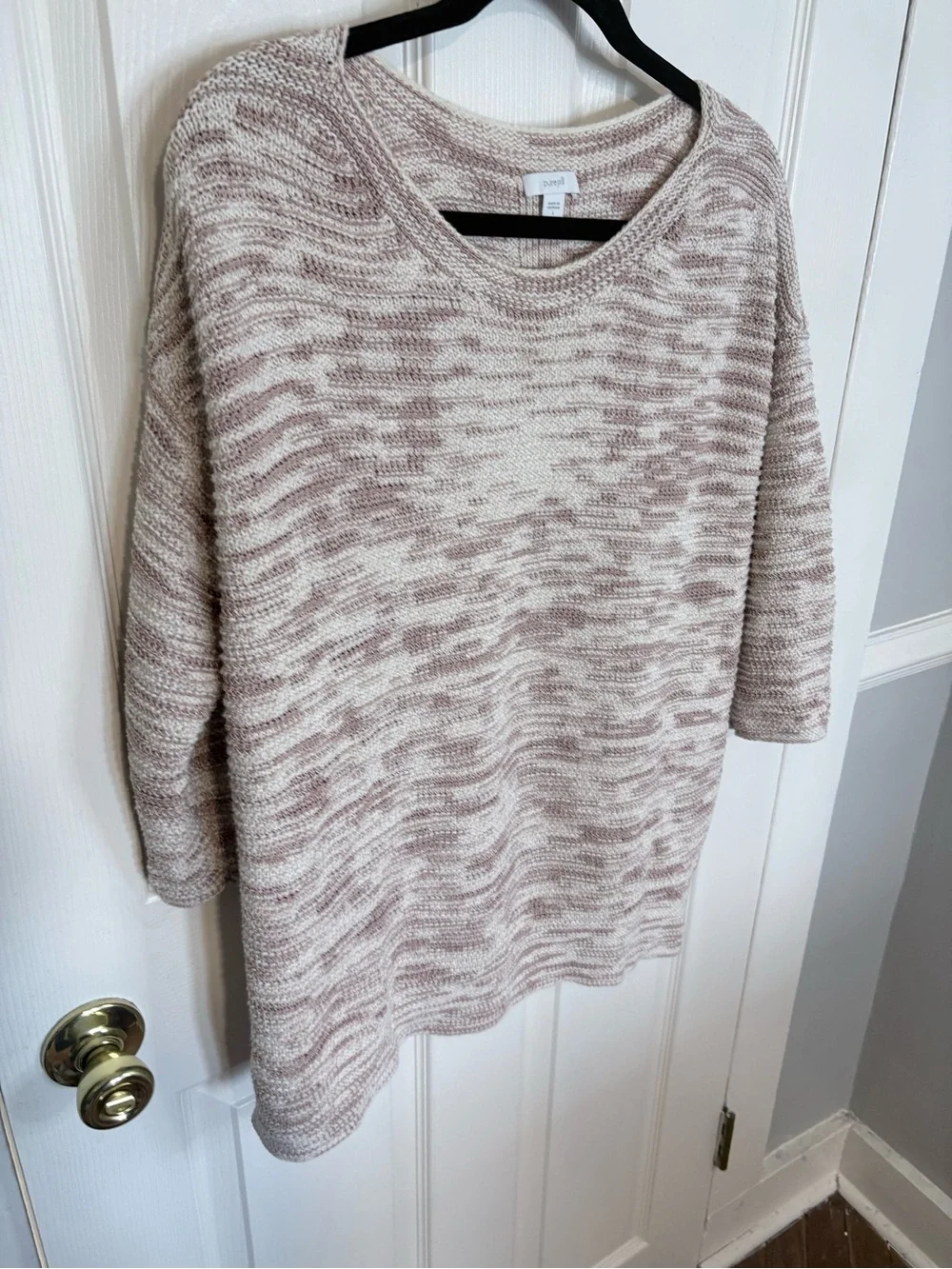 J. Jill Pure Jill Marled Knit Sweater Tunic Top Taupe Cream Size Large